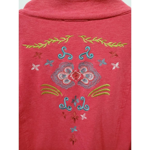 womens size Medium kimono jacket red with floral embroidery boho button up long - Picture 3 of 3
